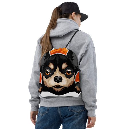 DRAWSTRING BAG - CHIHUAHUA - SHOULDER STRAPS - BLACK - POOAMM