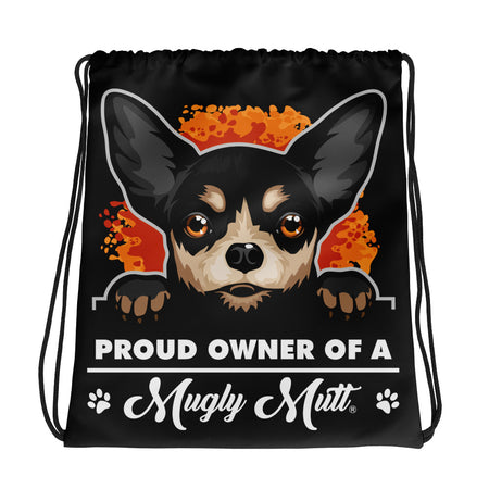 DRAWSTRING BAG - CHIHUAHUA - SHOULDER STRAPS - BLACK - POOAMM