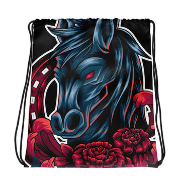 DRAWSTRING BAG - HORSE - SHOULDER STRAPS - BLACK - ALLoner