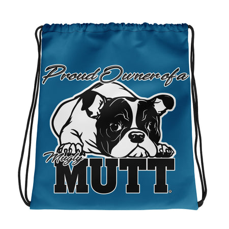DRAWSTRING BAG - BULLDOG - SHOULDER STRAPS - BLUE- POOAMM
