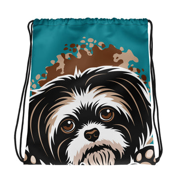 DRAWSTRING BAG - SHIH TZU - SHOULDER STRAPS - TEAL - AHOE
