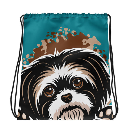DRAWSTRING BAG - SHIH TZU - SHOULDER STRAPS - TEAL - AHOE