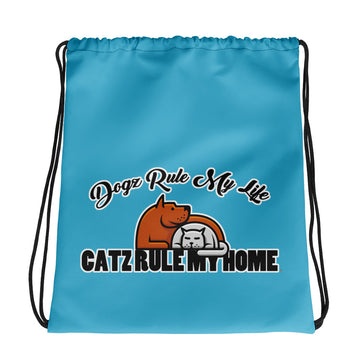 DRAWSTRING BAG - SHOULDER STRAPS - BLUE - DOGZ RULE/CATZ RULE