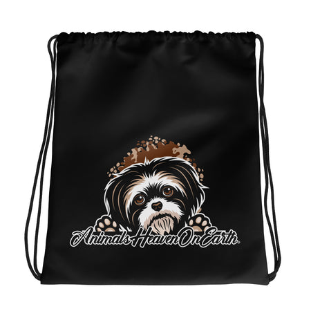 DRAWSTRING BAG - SHIH TZU - SHOULDER STRAPS - BLACK - AHOE