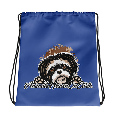 DRAWSTRING BAG - SHIH TZU - SHOULDER STRAPS - BLUE - AHOE