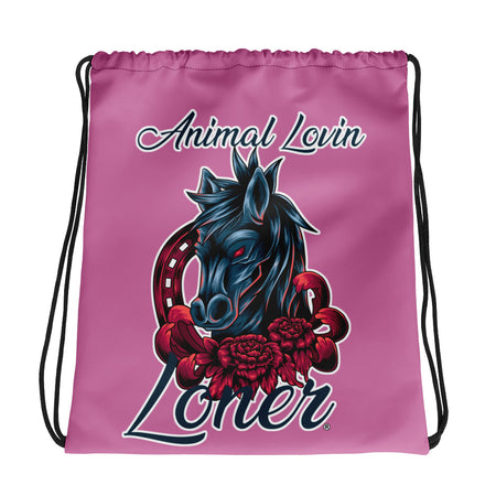 DRAWSTRING BAG - HORSE - SHOULDER STRAPS - PINK - ALLoner