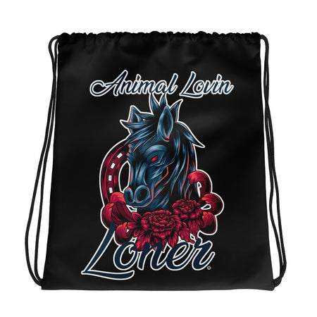 DRAWSTRING BAG - HORSE - SHOULDER STRAPS - BLACK - ALLoner