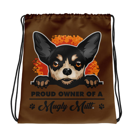 DRAWSTRING BAG - CHIHUAHUA - SHOULDER STRAPS - BROWN - POOAMM