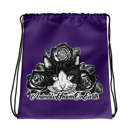 DRAWSTRING BAG - CAT - SHOULDER STRAPS - PURPLE - AHOE