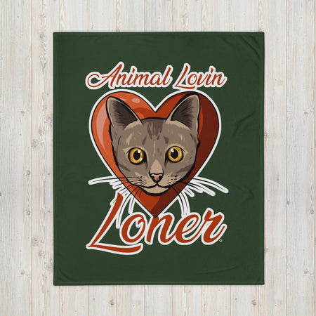 BLANKET - SOFT SILK TOUCH THROW - CAT - GREEN - ALLoner