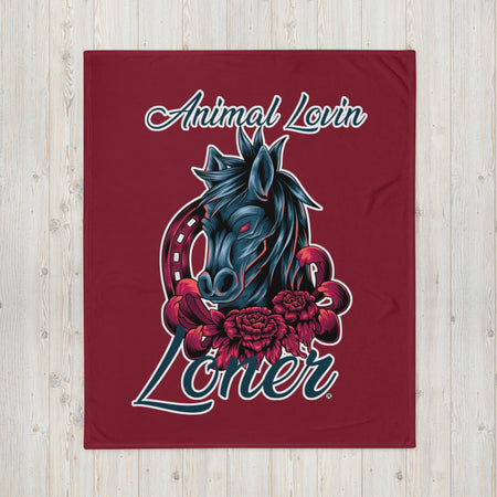BLANKET - SOFT SILK TOUCH THROW - BURGUNDY - HORSE - ALLoner