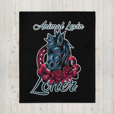 BLANKET - SOFT SILK TOUCH THROW - BLACK - HORSE - ALLoner