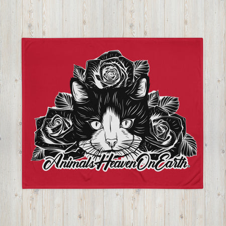 BLANKET - SOFT SILK TOUCH THROW - CAT - RED - AHOE