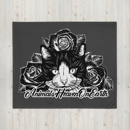 BLANKET - SOFT SILK TOUCH THROW - CAT - GREY - AHOE