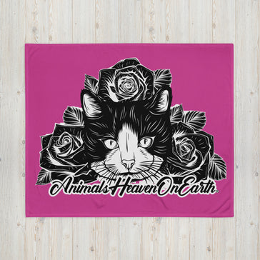 BLANKET - SOFT SILK TOUCH THROW - CAT - PINK - AHOE