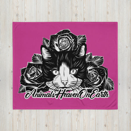 BLANKET - SOFT SILK TOUCH THROW - CAT - PINK - AHOE