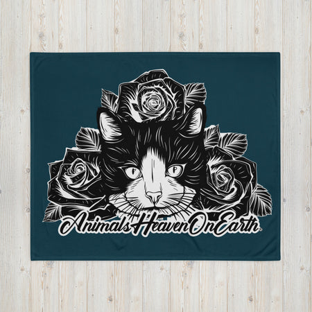 BLANKET - SOFT SILK TOUCH THROW - CAT - BLUE/GREEN - AHOE