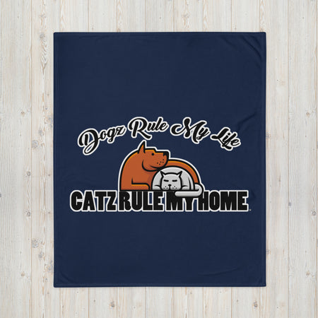 BLANKET - SOFT SILK TOUCH THROW - NAVY/BLUE - DOG(Z)/CAT(Z)