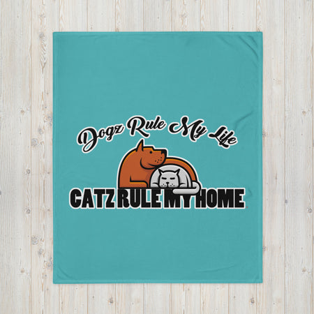 BLANKET - SOFT SILK TOUCH THROW - BLUE/GREEN - DOG(Z)/CAT(Z)