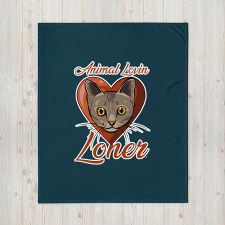 BLANKET - SOFT SILK TOUCH THROW - CAT - BLUE/GREEN - ALLoner