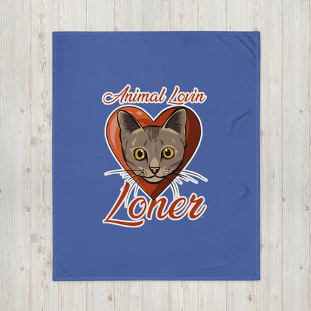 BLANKET - SOFT SILK TOUCH THROW - CAT - BLUE - ALLoner