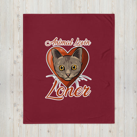 BLANKET - SOFT SILK TOUCH THROW - CAT - BURGUNDY - ALLoner