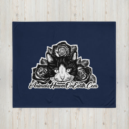 BLANKET - SOFT SILK TOUCH THROW - CAT - NAVY/BLUE - AHOE