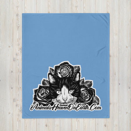 BLANKET - SOFT SILK TOUCH THROW - CAT - LIGHT/BLUE - AHOE