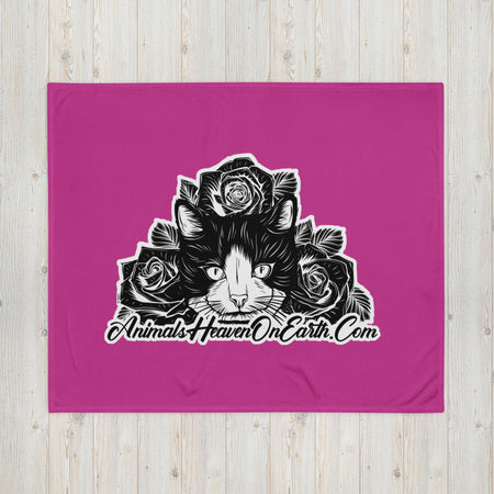 BLANKET - SOFT SILK TOUCH THROW - CAT - PINK - AHOE