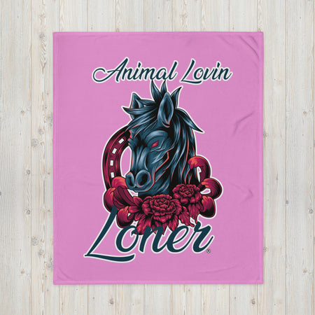 BLANKET - SOFT SILK TOUCH THROW - PINK - HORSE - ALLoner