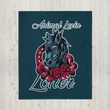 BLANKET - SOFT SILK TOUCH THROW - BLUE/GREEN - HORSE - ALLoner