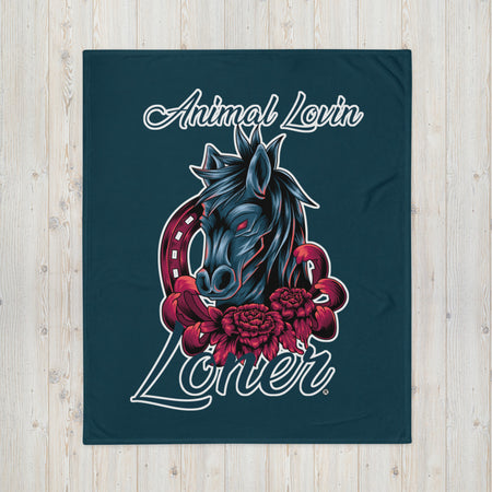 BLANKET - SOFT SILK TOUCH THROW - BLUE/GREEN - HORSE - ALLoner