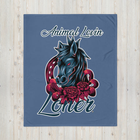 BLANKET - SOFT SILK TOUCH THROW - BLUE - HORSE - ALLoner