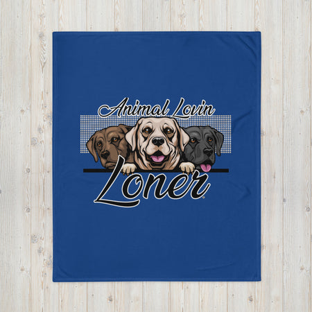 BLANKET - SOFT SILK TOUCH THROW - ROYAL/BLUE - DOGS - ALLoner
