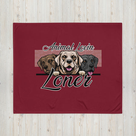 BLANKET - SOFT SILK TOUCH THROW - BURGUNDY - DOGS - ALLoner