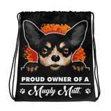 DRAWSTRING BAG - CHIHUAHUA -  SHOULDER STRAPS - BLACK - POOAMM