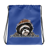DRAWSTRING BAG - SHIH TZU - SHOULDER STRAPS - BLUE - AHOE