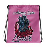 DRAWSTRING BAG - HORSE - SHOULDER STRAPS - PINK - ALLoner