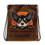 DRAWSTRING BAG - CHIHUAHUA -  SHOULDER STRAPS - BROWN - POOAMM