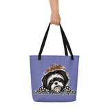 BEACH BAG W/ LARGE INSIDE POCKET - BLUE/PURPLE - DOG - AHOE