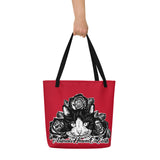 BEACH BAG W/ LARGE INSIDE POCKET - RED - CAT - AHOE