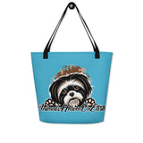 BEACH BAG W/ LARGE INSIDE POCKET - BLUE - DOG - AHOE