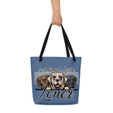 BEACH BAG W/ LARGE INSIDE POCKET - BLUE - DOG - ALLoner