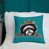 PILLOW - DESIGN BOTH SIDES/WASHABLE CASE - BLUE/GREEN DOG - AHOE