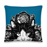 PILLOW - DESIGN BOTH SIDES/WASHABLE CASE - BLUE - CAT - AHOE