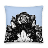 PILLOW - DESIGN BOTH SIDES/WASHABLE CASE - BLUE - CAT - AHOE