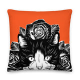PILLOW - DESIGN BOTH SIDES/WASHABLE CASE - ORANGE - CAT - AHOE