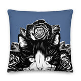 PILLOW - DESIGN BOTH SIDES/WASHABLE CASE - BLUE - CAT - AHOE