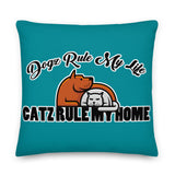PILLOW - DESIGN BOTH SIDES/WASHABLE CASE - BLUE/GREEN - DOG(Z)/CAT(Z)