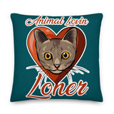 PILLOW - DESIGN BOTH SIDES/WASHABLE CASE - BLUE/GREEN - CAT - ALLoner